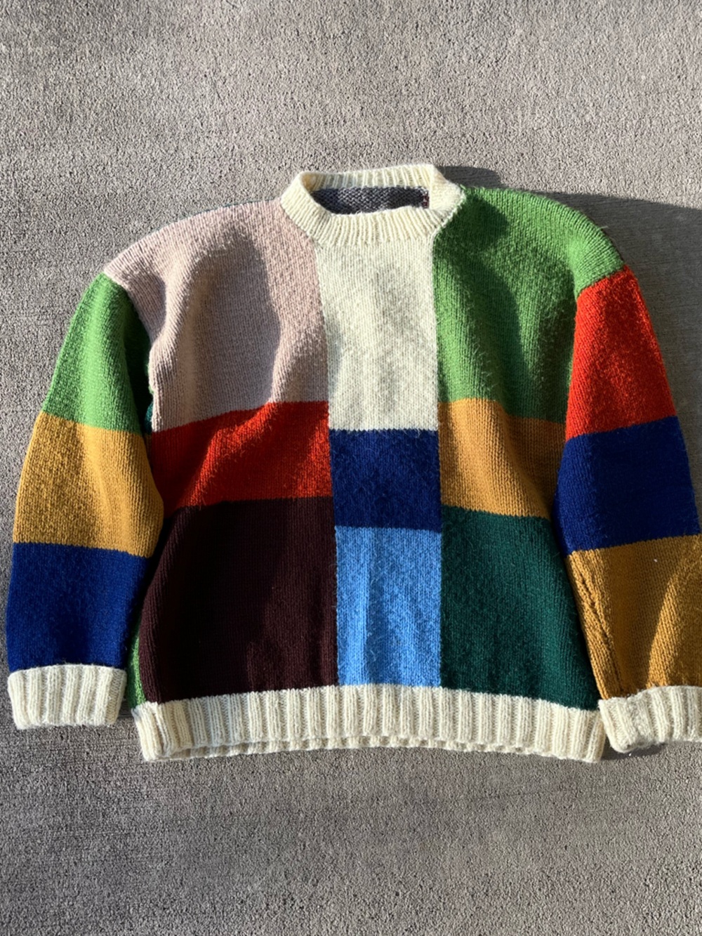 Vintage 90s hand knit wool color block knit long sleeve jumper Y2K top shirt